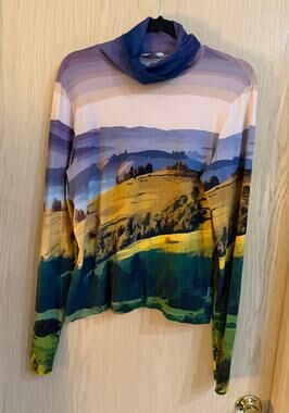 THE KIT XL Scenic Landscape Print Bamboo Cotton Turtleneck Long Sleeve Top